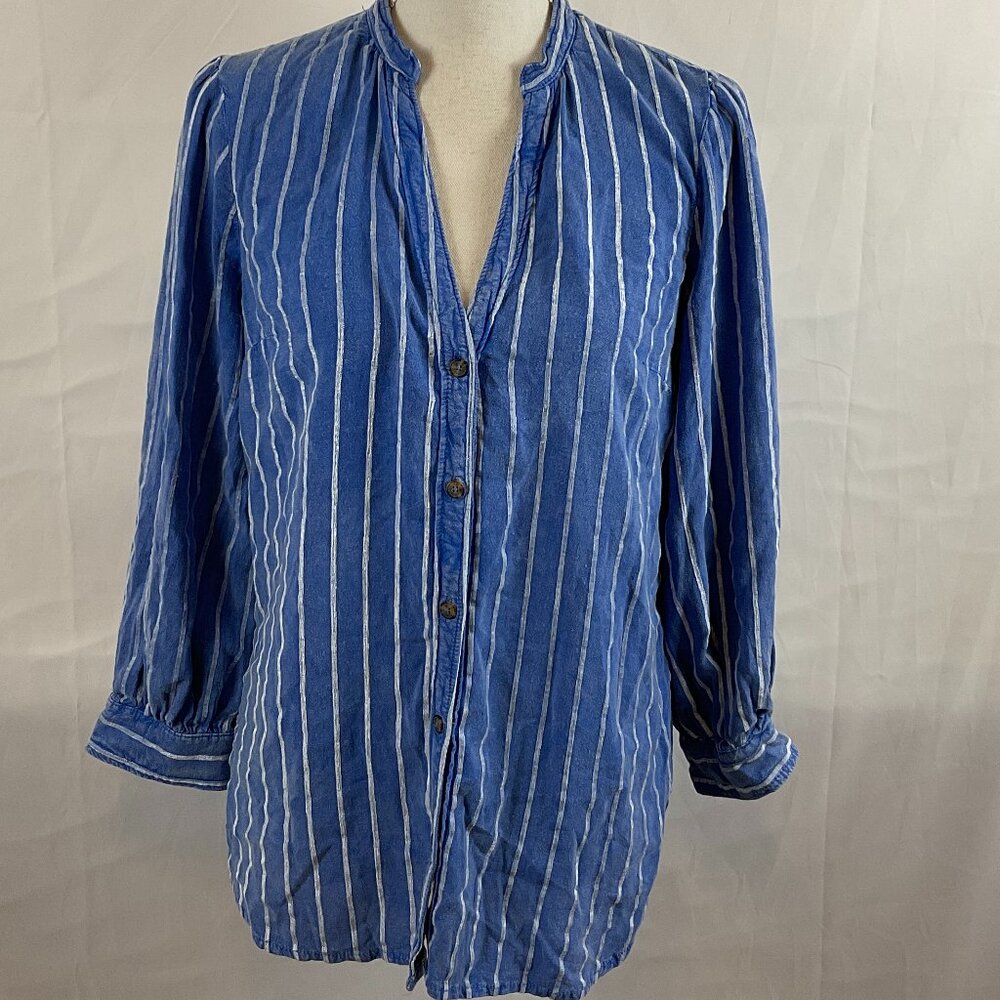 By Anthropologie Top 6 Blue White Stripe Button Front Long Sleeve New NWT